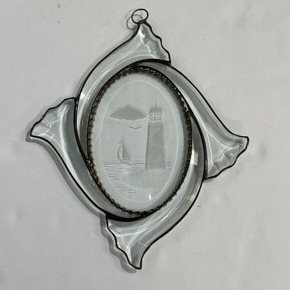 Vintage Clear Etched Lighthouse Sailboat Sea Window Hanging Suncatchers Metal - Picture 5 of 11